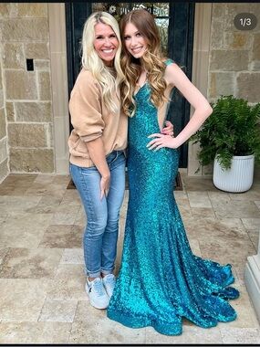 Jovani Teal Sequin Evening Gown